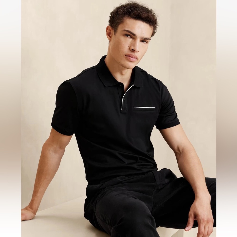 Banana Republic Luxe Touch Performance Shirt Mens XL Black Golf Polo